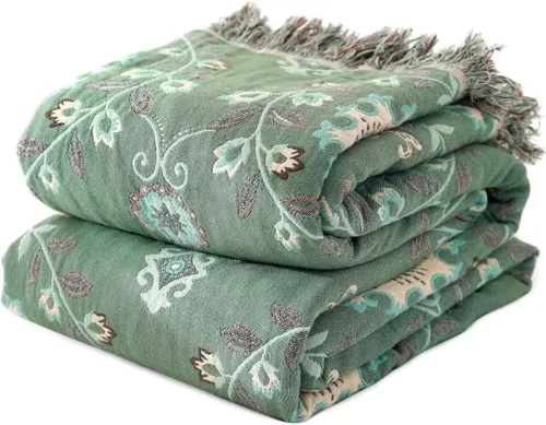 Miniatura 20 de Cobija para cama de estilo bohemio, 100 % algodón, ultra suave, edredón rústico, cobija de otoño, estampado floral, cobija grande rústica para sofá