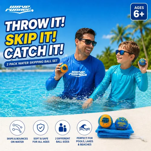 Miniatura 3 de Wave Runner Paquete de 2 pelotas de salto de agua, bolas de espuma suave para niños y adultos, rebota en el agua, juguetes de playa flotantes
