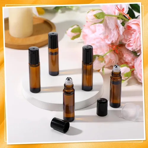Miniatura 4 de Sumind 150 piezas de botellas de rodillo de aceite esencial de 10 ml de vidrio vacías con bolas de acero inoxidable a prueba de fugas con 5 embudos