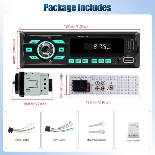 Miniatura 8 de Radio de coche Bluetooth Single DIN Audio estéreo para automóvil, audio para automóvil con Bluetooth dual y control de aplicaciones, compatible