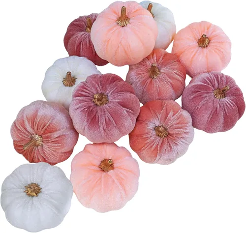 Miniatura 10 de Winlyn 12 calabazas decorativas de tela pequeña en azul y blanco, chinoiserie chic, calabazas de espuma de 3 pulgadas para regalos, otoño, boda