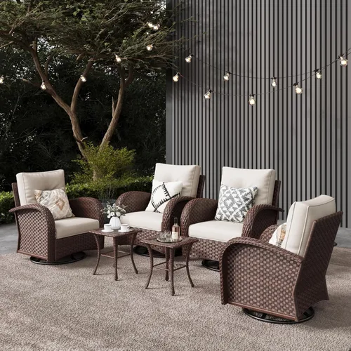 Miniatura 26 de LayinSun - Juego de 10 piezas de muebles seccionales de patio para el aire libre con mesa para fogata, juegos de sillas giratorias reclinables