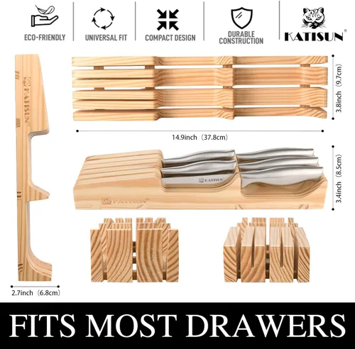 Miniatura 4 de Juego de cuchillos de cocina, juego de 6 piezas de bloques de cuchillos con organizador de cajones de cuchillos de pino, perfecto para el hogar