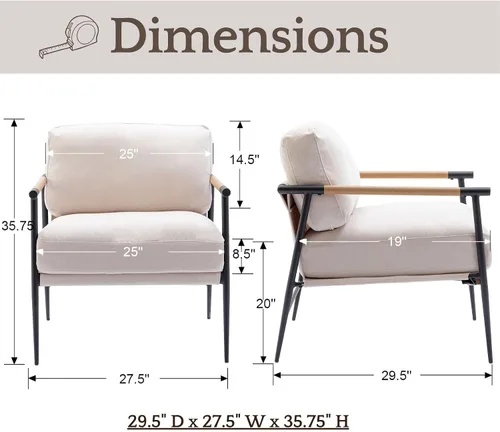 Miniatura 2 de LukeAlon Silla decorativa de chenille de mediados de siglo, silla ultra suave para sala de estar con patas de metal, silla moderna de estar