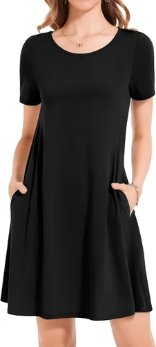 Miniatura 4 de Vestidos de verano para mujer, informales, holgados, estilo camiseta, florales, de manga corta, con vuelo y bolsillos, para la playa