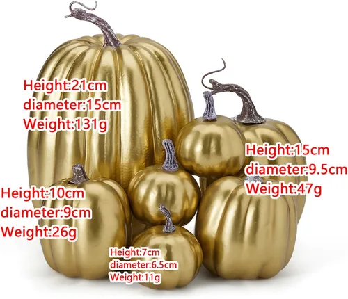 Miniatura 2 de Lizxun 7 calabazas artificiales para decoración de Halloween, calabaza naranja de espuma simulada de Halloween, calabazas de espuma de otoño para 7