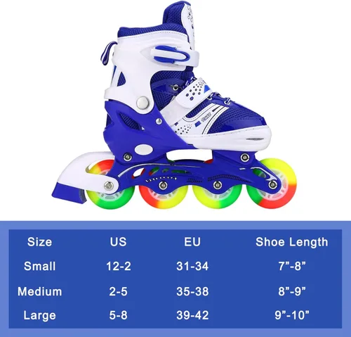 Miniatura 2 de Adjustable Inline Skates for Kids Ages 4–12, Light Up Wheels, Beginner Roller Skates for Boys & Girls, Outdoor & Indoor Skating Gift Azul