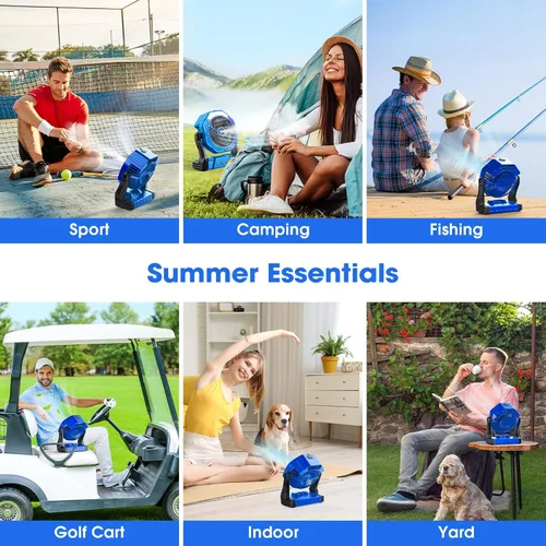 Miniatura 6 de Ausic Ventilador de camping portátil de niebla, ventilador de enfriamiento al aire libre de 8 pulgadas con luz LED, espray de agua, gancho
