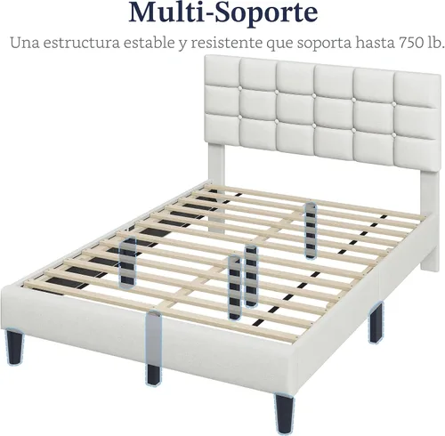 Miniatura 8 de Yaheetech Marco de Cama Tapizado, Plataforma de Cama Full Moderna con Cabecera de Costura Cuadrada y Capitoné con Botones, Altura Ajustable, Soporte