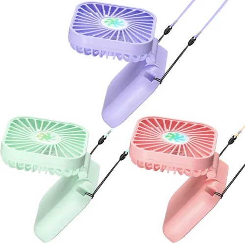 Miniatura 10 de Hortsun 3 piezas de ventilador portátil de collar a granel, mini ventilador de mano personal recargable por USB, pequeños regalos de refrigeración