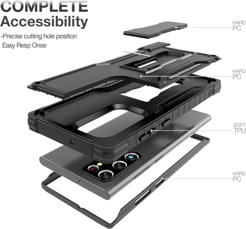 Miniatura 4 de FITO Funda para Samsung Galaxy S22 Ultra, funda resistente a prueba de golpes de doble capa, soporte integrado (negro)