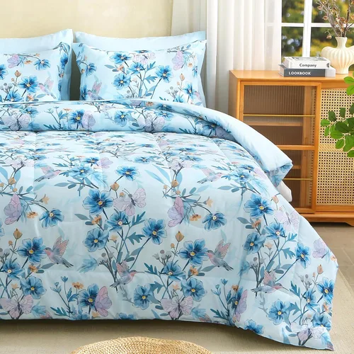Miniatura 8 de lasoftan Juego de edredón floral Queen con sábanas, ropa de cama vintage de lujo de 7 piezas, ropa de cama de microfibra suave en una bolsa, juego