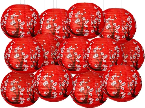 Miniatura 7 de 13 faroles de papel chinos japoneses de 12 pulgadas, decoraciones de fiesta Hibachi, flor de cerezo rojo, farol colgante decorativo para Año Nuevo