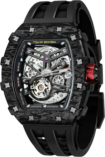 TSAR BOMBA Relojes automáticos para hombre, 164.0 ft, impermeable, reloj mecánico japonés, reloj mecánico para hombre, movimiento Tonneau, caja de