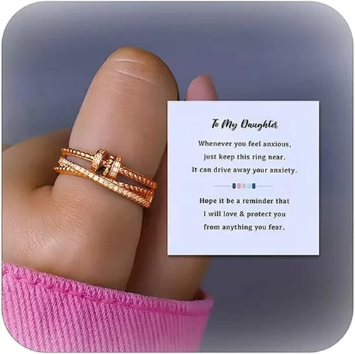 Long tiantian Regalos para hija de parte de mamá Anillo Fidget Ajustable Abierto Giratorio Anillos de Preocupación y Ansiedad para Mujeres Regalos