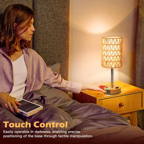 Miniatura 4 de Lámparas de mesa de ratán para sala de estar, lámparas táctiles regulables de 3 vías, lámparas de noche pequeñas con bombillas LED, soporte