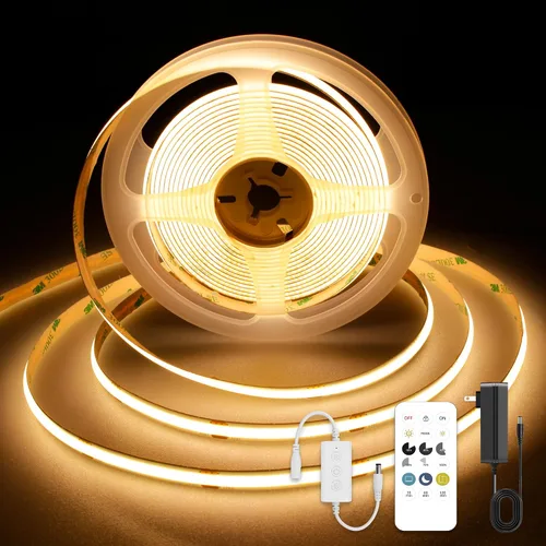 Miniatura 18 de Tira LED COB, tira de luz LED COB blanca cálida de 16.4 pies, tira de luz LED regulable de 2700 K, CRI92+, 0.315 in de ancho, cinta LED flexible