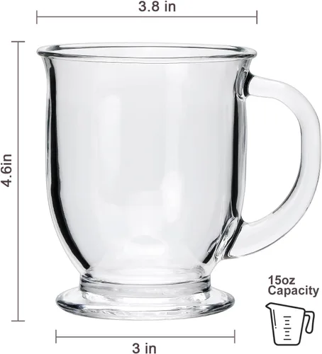 Miniatura 2 de Juego de 4 tazas de café de vidrio transparentes con cuchara, tazas de cerveza de vidrio transparente grande de 16 OZ con asa para bebidas
