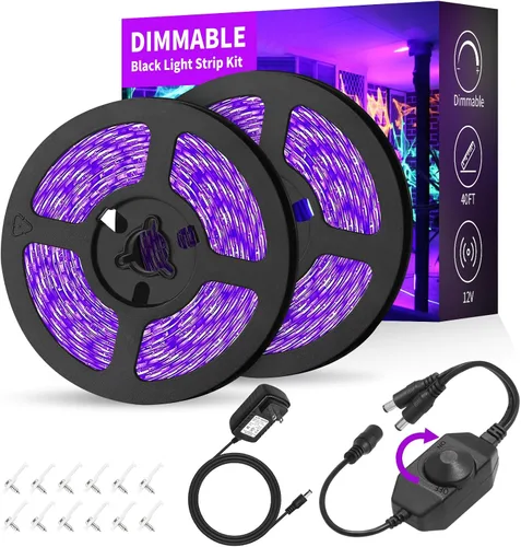 Miniatura 10 de Kit de tira de luz LED negra impermeable IP65 de 40 pies/39.4 ft, 720 LED, accesorios de luz negra flexible de 12 V, 385-400 nm, tiras LED de luz