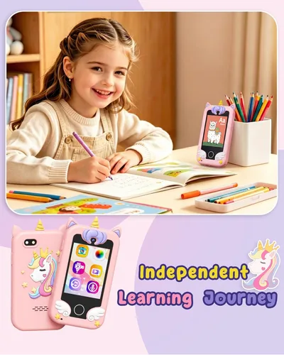 Miniatura 6 de UCIDCI Unicorn - Juguetes de teléfono inteligente para niñas de 3 a 7 años con doble cámara, teléfono para niños pequeños con juegos de aprendizaje