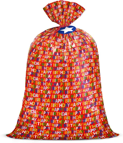 WRAPAHOLIC Bolsa de regalo de plástico grande de 56 pulgadas para cumpleaños, bolsa roja para bicicleta, envoltura de regalo para baby shower, 1