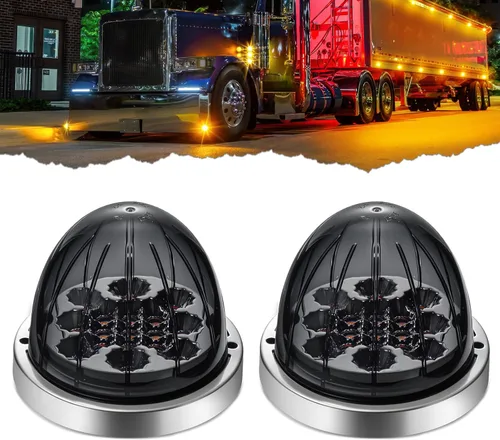 Miniatura 10 de 2 piezas de luces de señalización y marcador de doble revolución en rojo y blanco con 17 luces LED de sandía, lentes transparentes y bisel de acero