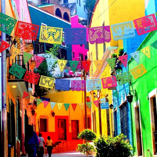 Miniatura 5 de Qpout Paquete de 4 carteles de decoración de fiesta mexicana, guirnalda de fieltro del día de los muertos, colorido cartel mexicano para fiesta
