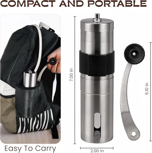 Miniatura 4 de Molinillo de café manual – 18 ajustes ajustables, molinillo cónico de grano de café de acero inoxidable, portátil, duradero y apto para viajes