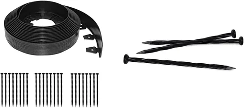 Miniatura 12 de EasyFlex Borde de jardín de pared alta sin excavación con picos de anclaje, 2.5 pulgadas. Borde de jardín de plástico recto alto con textura de Negro