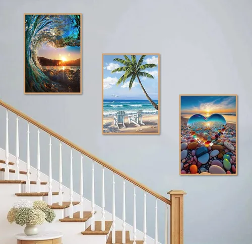 Miniatura 2 de Mowana Kits de arte de diamantes de mar para adultos, paquete de 6 – Kits de pintura de diamantes de playa para adultos, escenas de naturaleza, arte