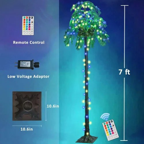 Miniatura 5 de Ledido Palmera Iluminada de 7 Pies que Cambia de Color con 5 Cocos, 218LED Árboles de Palmera Artificiales Iluminados para Exteriores con Control
