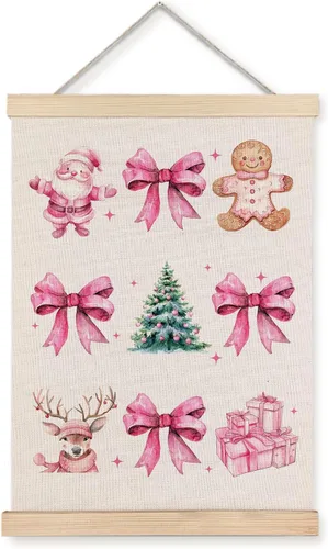 Miniatura 13 de LUVADIAN Decoración de Pared Navideña, Arte de Pared de Luces Navideñas Hohoho con Colgador de Póster de Madera, Decoración de Pared Navideña