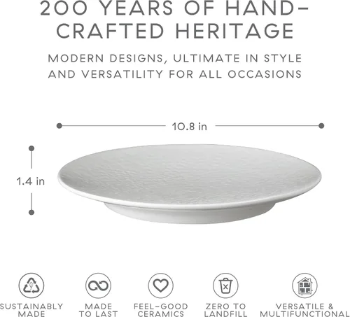 Miniatura 5 de Denby - Juego de platos llanos blancos tallados de 4 a 10.85 pulgadas - Apto para lavavajillas y microondas - Plato grande de porcelana con textura