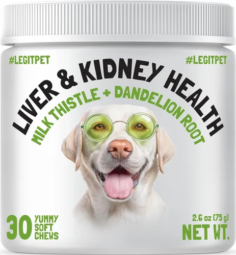 Apoyo hepático y renal para perros, suplemento natural de desintoxicación con cardo mariano, raíz de diente de león, cúrcuma, curcumina, tratamiento