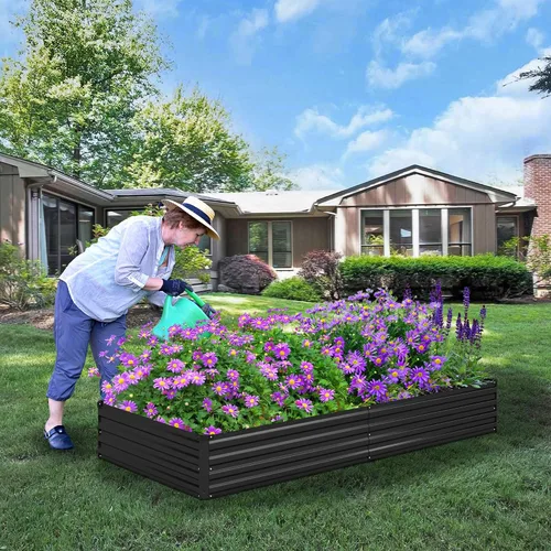 Miniatura 5 de Foxlang 4x3x1 pies (2 paquetes) Cama de jardín elevada galvanizada, juego de jardinera al aire libre de metal para patio, caja de maceta