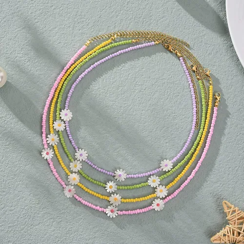 Miniatura 4 de Wellike Freshwater Pearl Beaded Necklace for Women Handmade Boho Colorful Glass Beads Choker Necklace Stainless Steel 18K Gold Plated Bohemian Women