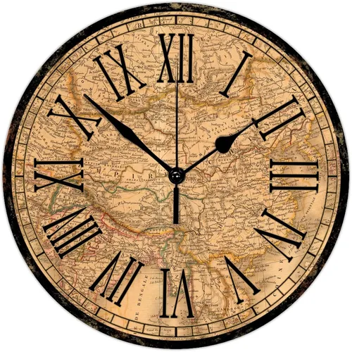 Miniatura 12 de Reloj de pared redondo de madera, estilo vintage, mapa del viejo mundo, movimiento de barrido, reloj de pared silencioso, estilo campestre, reloj