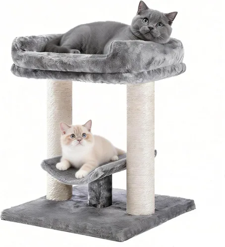 PETEPELA Poste rascador de 19 pulgadas, torre de árbol para gatos, rascador de sisal 100% natural con cama grande de felpa superior, plataforma