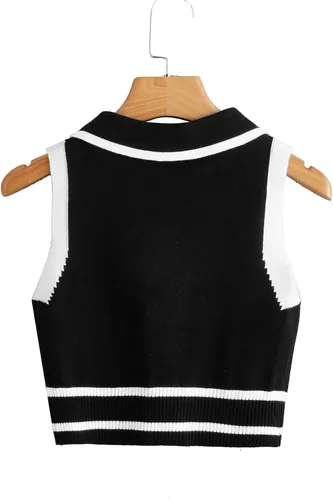 Miniatura 2 de Verdusa Suéter sin mangas con cuello a rayas y botones para mujer