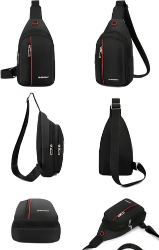 Miniatura 6 de Bolso cruzado pequeño para el pecho, hombro, bolsa de viaje, mochila casual para hombres y mujeres con agujero para auriculares, resistente al agua