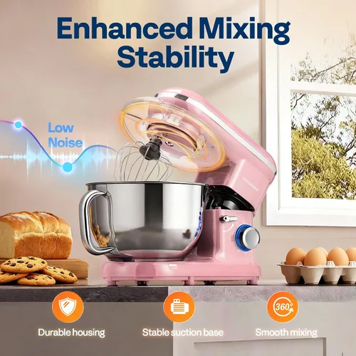 Miniatura 3 de VIVOHOME - Batidora de mesa de 660 W, 10 velocidades, 6 cuartos de galón, mezclador eléctrico de cocina con cabezal basculante, batidor, gancho