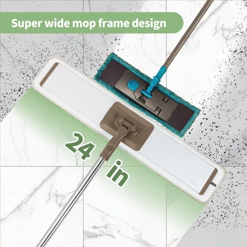 Miniatura 6 de CQT Sistema de Limpieza de Trapeador de Piso de Microfibra Plana Comercial de 24 Pulgadas Húmedo Seco y Polvo para Madera Dura con 4 Almohadillas