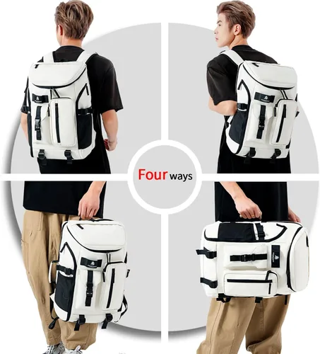 Miniatura 4 de Kalesi Mochila Bolsa de Lona para Gimnasio 4 Vías Impermeable con Compartimento para Zapatos para Viaje Deporte Senderismo Laptop, 02-Negro