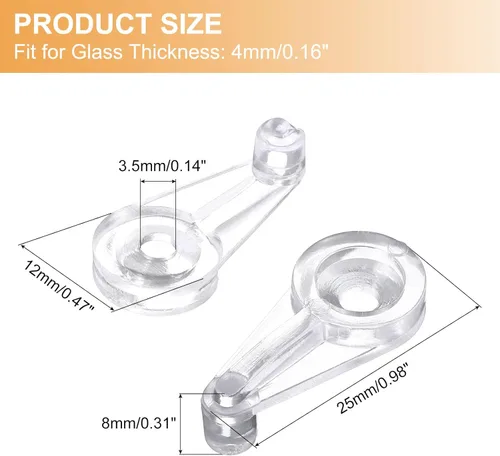 Miniatura 2 de uxcell Juego de 25 clips de retención de vidrio, clips de vidrio de plástico de 0.984 in con tornillos para fijar puertas de gabinete de vidrio