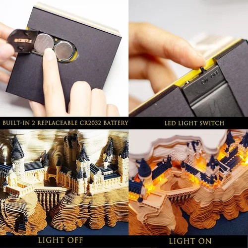 Miniatura 2 de Bloc de notas 3D con soporte para bolígrafo y luces, divertido y bonito papel 3D tallado, bloc de notas artístico, bloque de construcción Kawaii 3D
