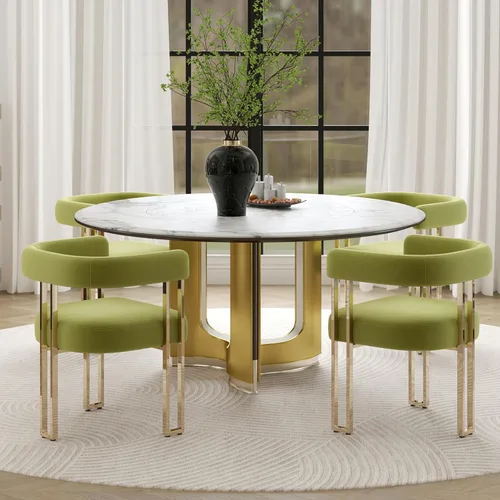 Miniatura 22 de Hyfirm Juego de 2 sillas de comedor de barril beige y dorado, modernas sillas tapizadas de terciopelo con respaldo curvado para isla de cocina