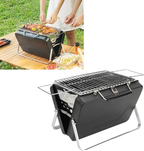 Miniatura 7 de Alomejor Parrilla portátil de carbón para barbacoa, portátil, portátil, portátil, parrilla, malla de alambre, herramientas para acampar al aire