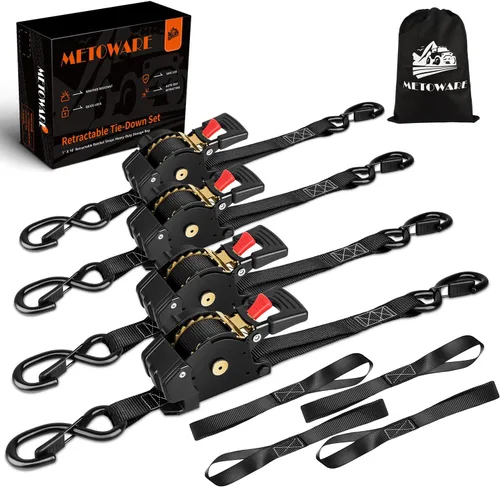 Miniatura 15 de METOWARE Correas de trinquete retráctiles (paquete de 2) – 1 pulgada x 10 pies (1500 libras de resistencia a la rotura) – Correas de amarre