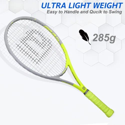 Miniatura 5 de Raqueta de tenis para adultos de 27 pulgadas, raqueta de tenis de fibra de carbono a prueba de golpes, ligera, pre-cordada y con empuñadura
