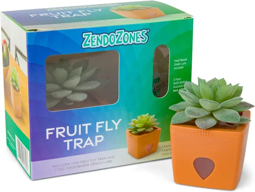 Miniatura 5 de ZendoZones - Trampa para moscas de frutas suculentas, diseño verde oscuro con base de terracota, control ecológico para moscas de la fruta